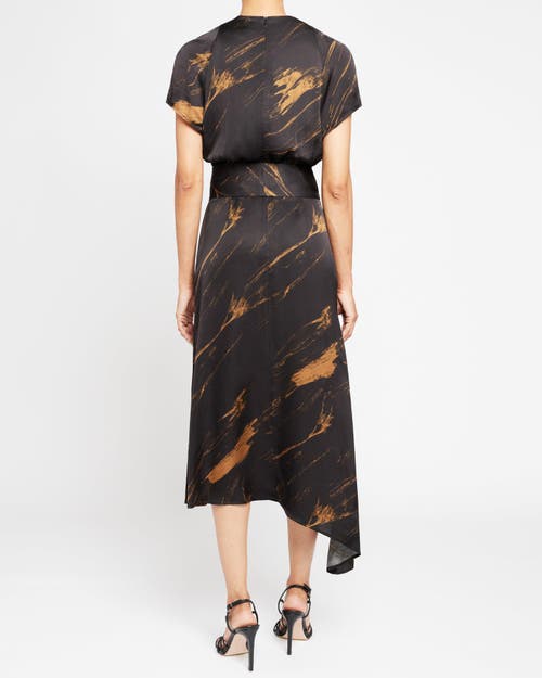 Santorelli Haley Abstract-print Asymmetric Midi Dress In Black