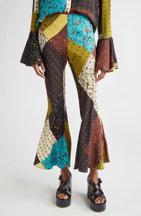 Jeslynn Patchwork Print Flare Pants