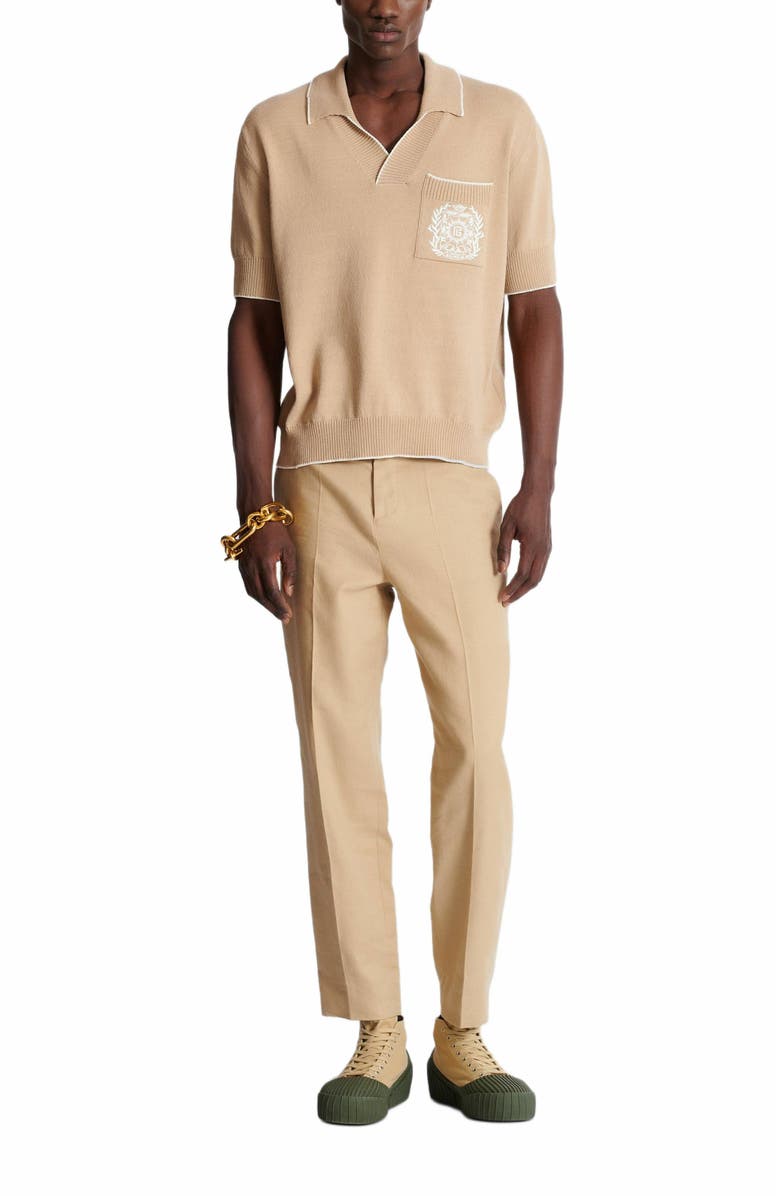 Balmain Straight-Leg Tailored Canvas Trousers, Alternate, color, Beige