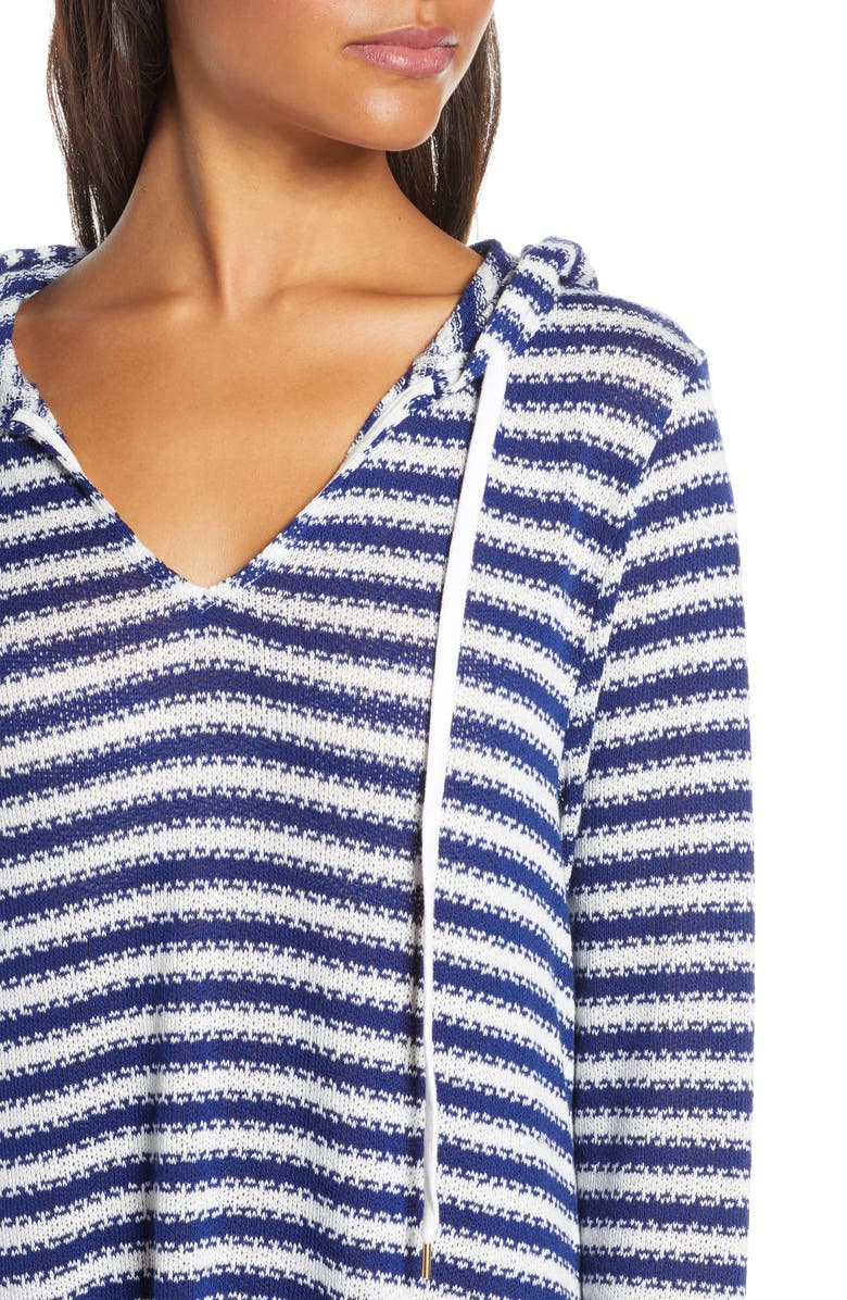 La Blanca Slouchy Hooded Sweater Cover-Up Tunic, Alternate, color, Midnight