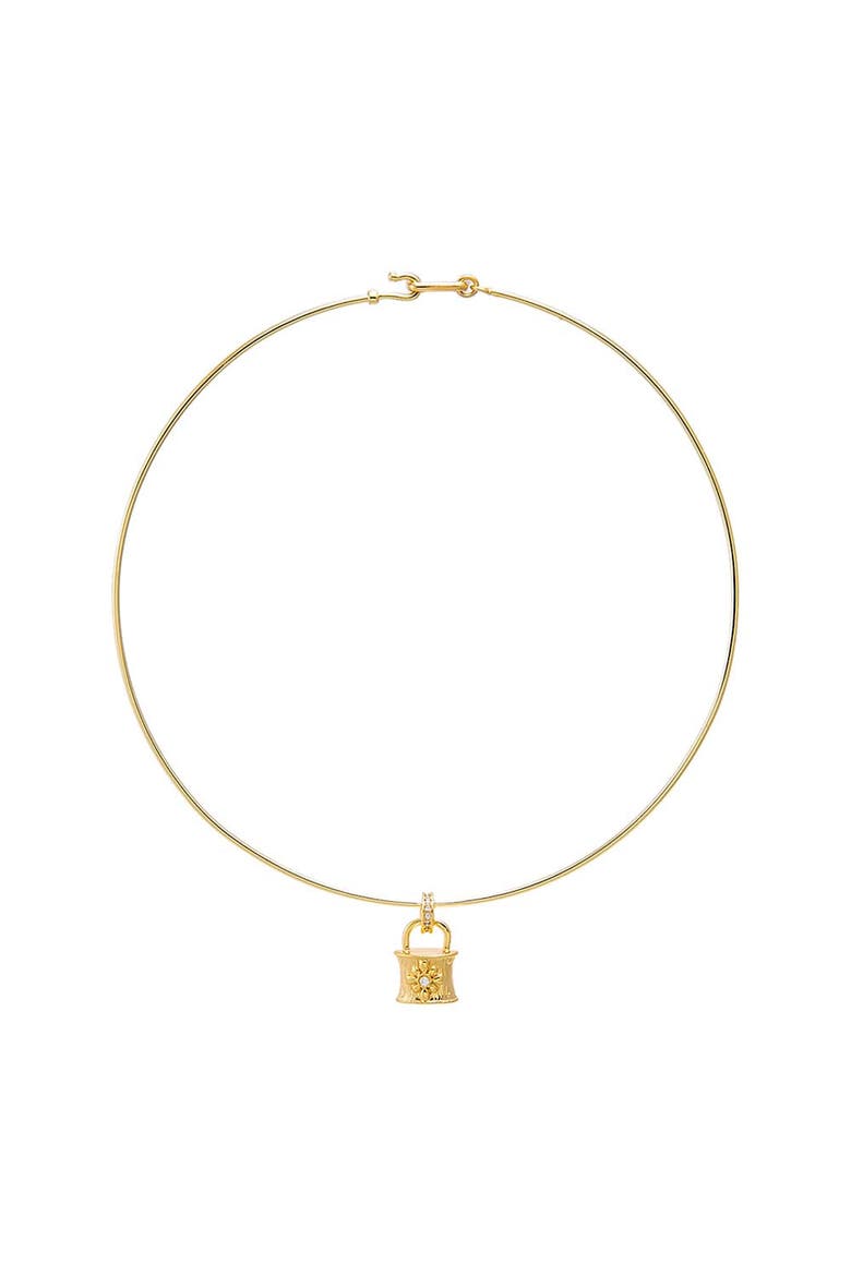 Pavé Padlock Pendant Thin Wire Choker Necklace, Main, color, Gold