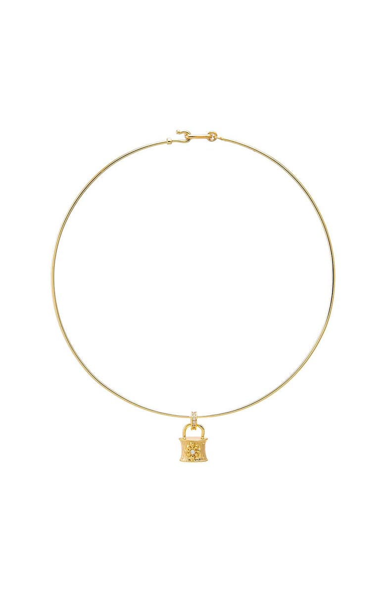 BY ADINA EDEN Pavé Padlock Pendant Thin Wire Choker Necklace, Main, color, Gold