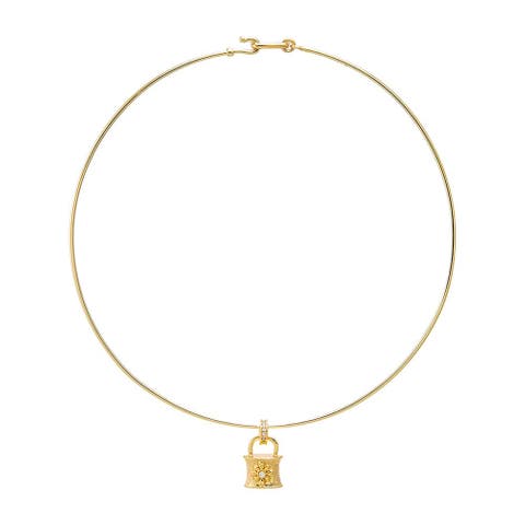 Pavé Padlock Pendant Thin Wire Choker Necklace