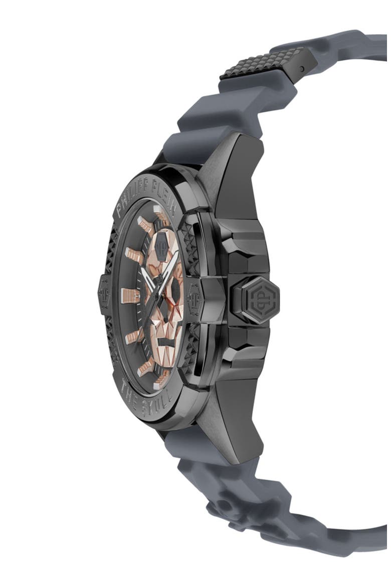 The $kull Silicone Strap Watch, 44mm, Alternate, color, IP GUNMETAL