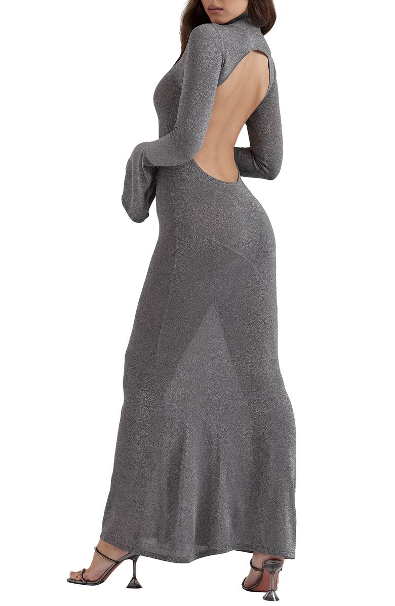 HOUSE OF CB Sancha Open Back Long Sleeve Semisheer Body-Con Maxi Dress, Alternate, color, Grey