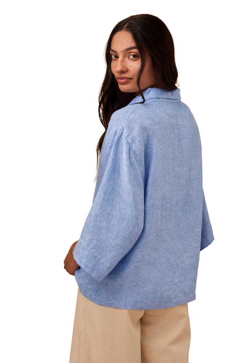 Collared Popover Linen Blouse, Alternate, color, Vintage Blue