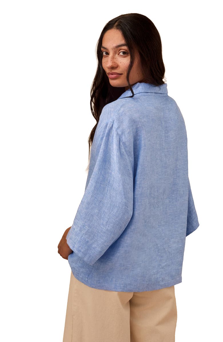 Celtic & Co. Collared Popover Linen Blouse, Alternate, color, Vintage Blue
