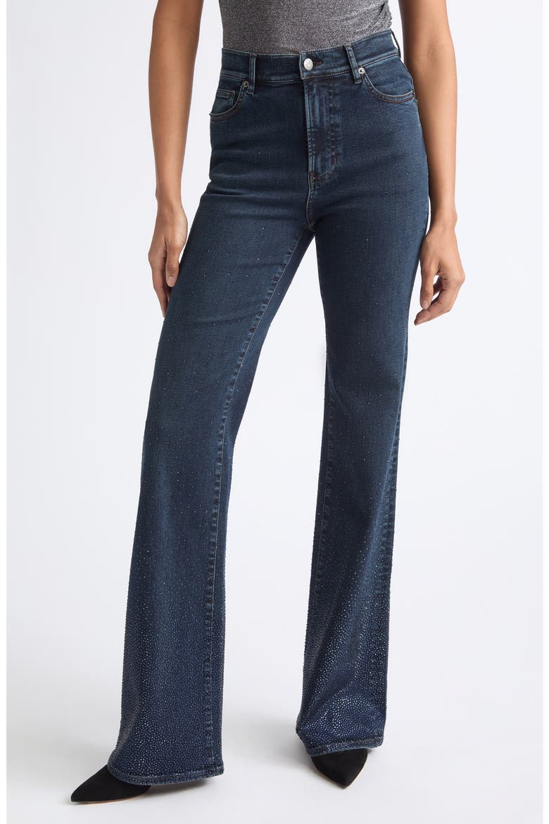 Crosbie Rhinestone High Waist Wide Leg Jeans, Main, color, DARK MIDNIGHT