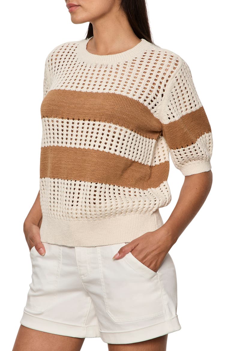 Beachside Openwork Stripe Sweater, Alternate, color, COLLAGEN WHITE/ COCONUT BROWN