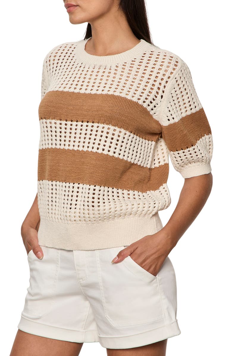Sanctuary Beachside Openwork Stripe Sweater, Alternate, color, Collagen White/ Coconut Brown