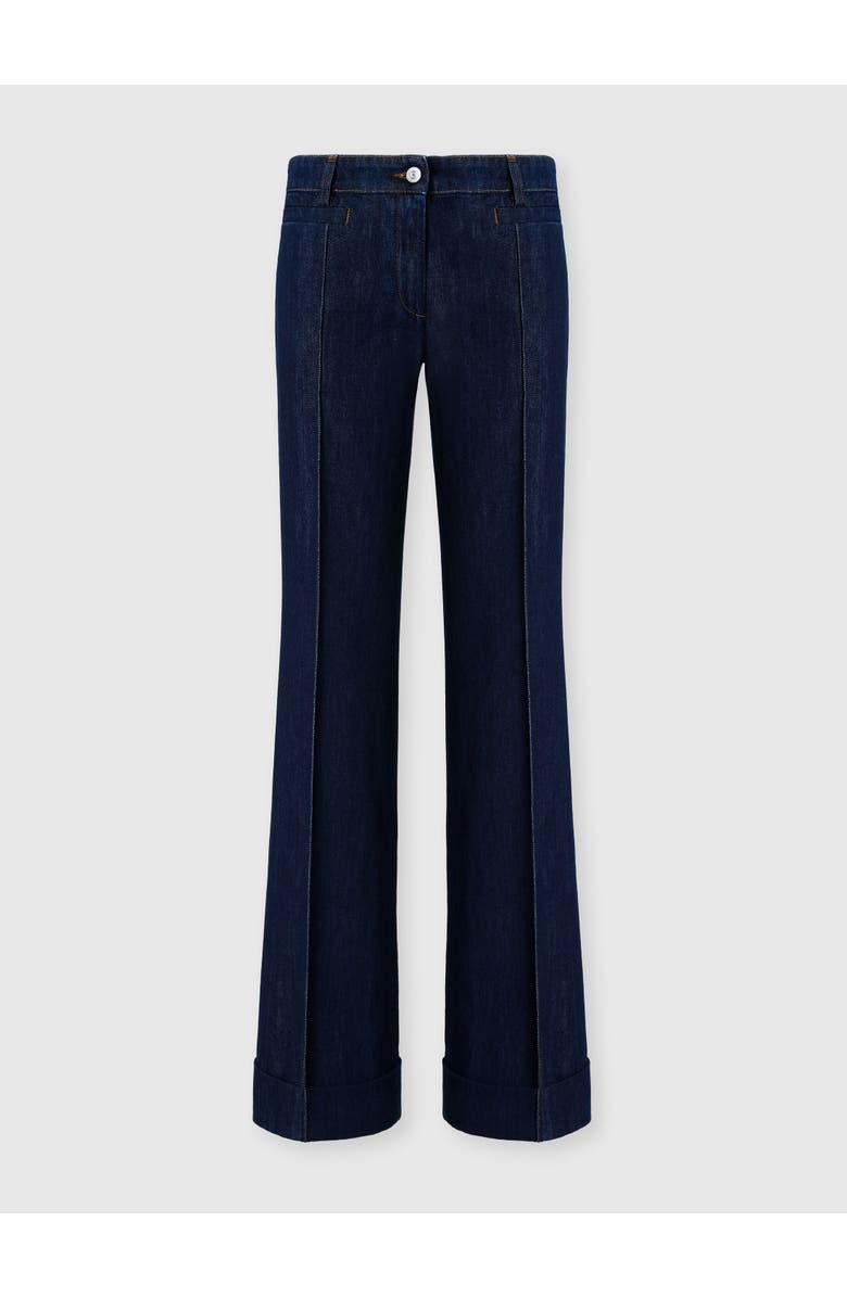 Missoni Denim Flared Trousers With Cuffed Hem And Center Crease, Alternate, color, Green& Brown