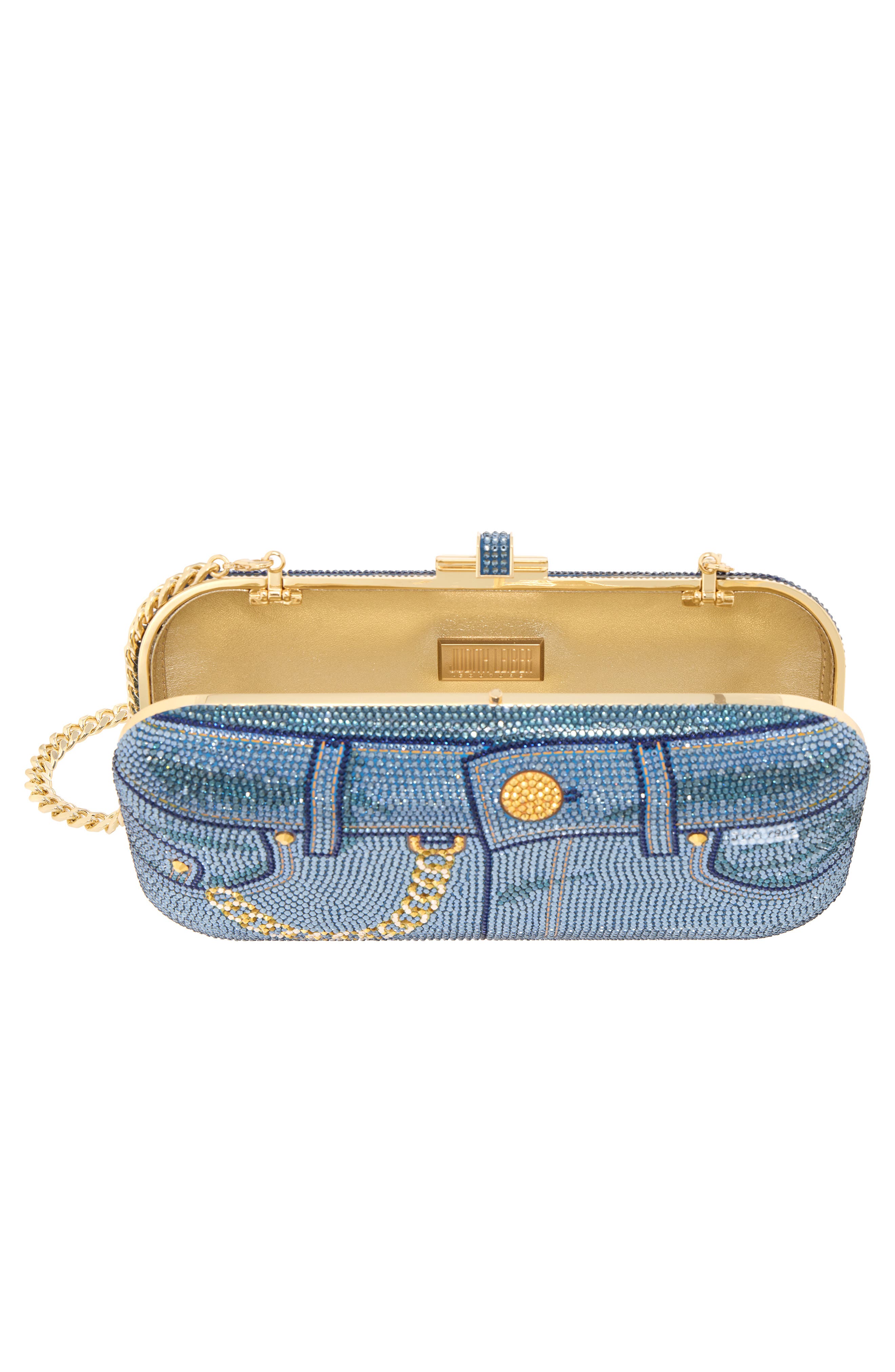 JUDITH LEIBER COUTURE Slide Jeans Crystal Embellished Clutch, Alternate, color, 