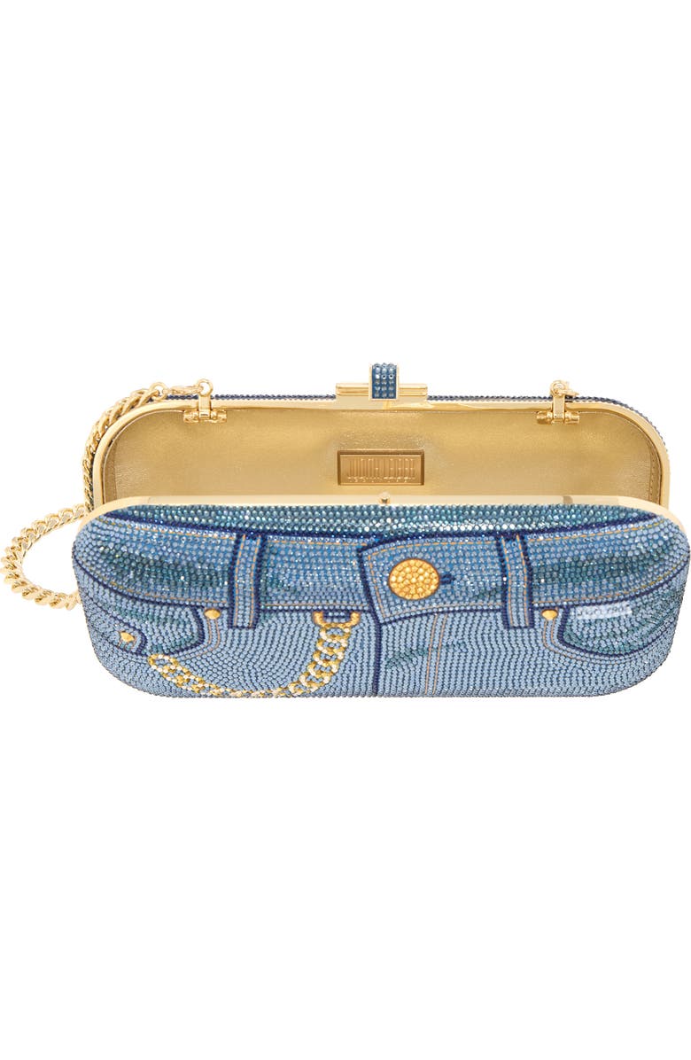 JUDITH LEIBER COUTURE Slide Jeans Crystal Embellished Clutch, Alternate, color,