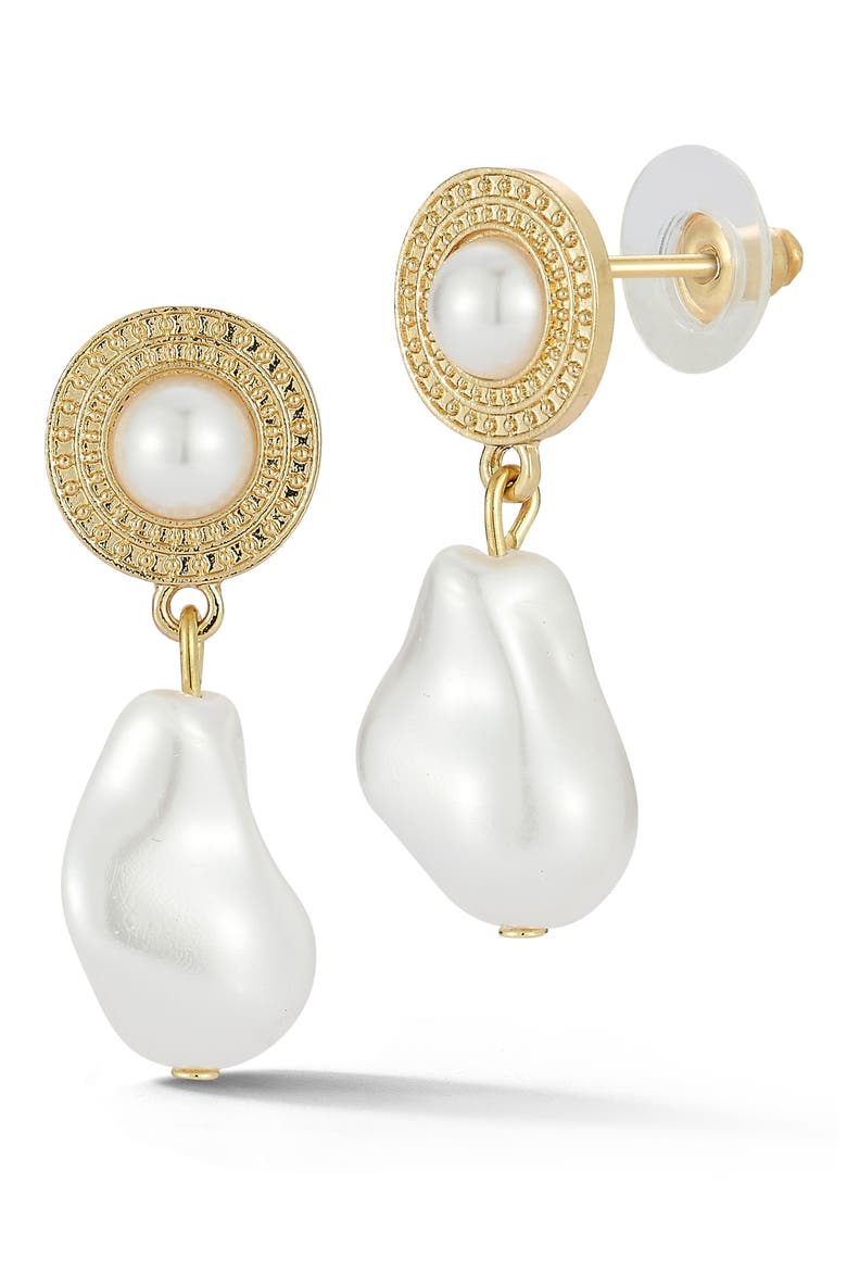 Faux Pearl Drop Earrings, Main, color, GOLD