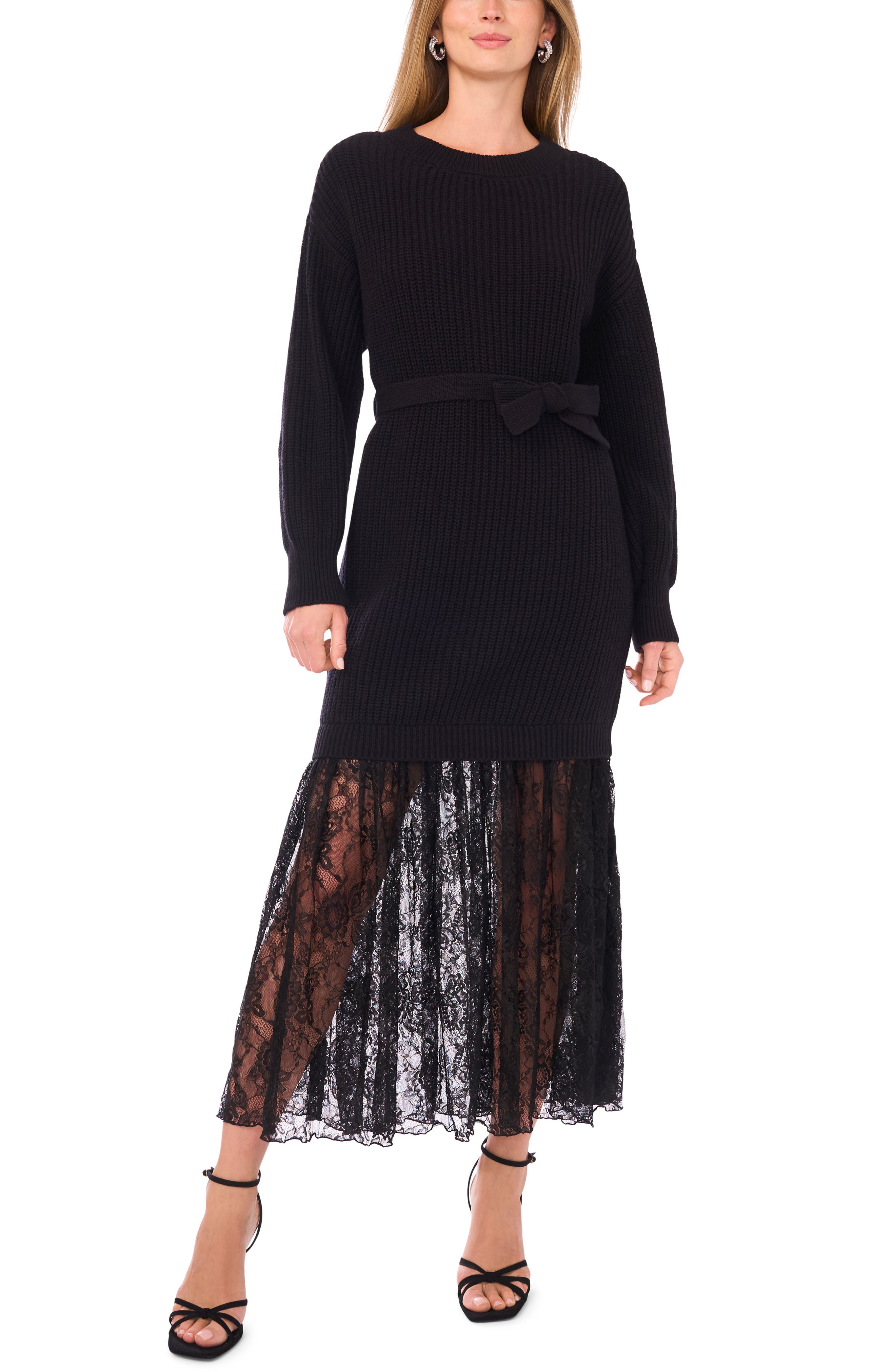 Vince Camuto Lace Detail Long Sleeve Sweater Dress