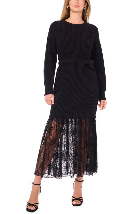 Lace Detail Long Sleeve Sweater Dress