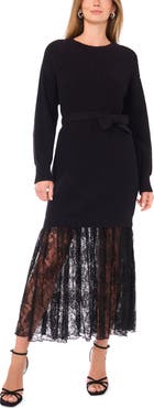 Vince Camuto Lace Detail Long Sleeve Sweater Dress