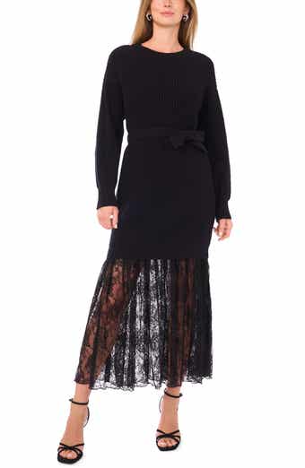 Vince Camuto Lace Detail Long Sleeve Sweater Dress