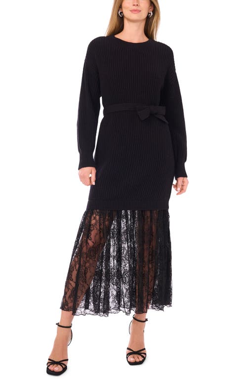 Vince Camuto Lace Detail Long Sleeve Sweater Dress In Black