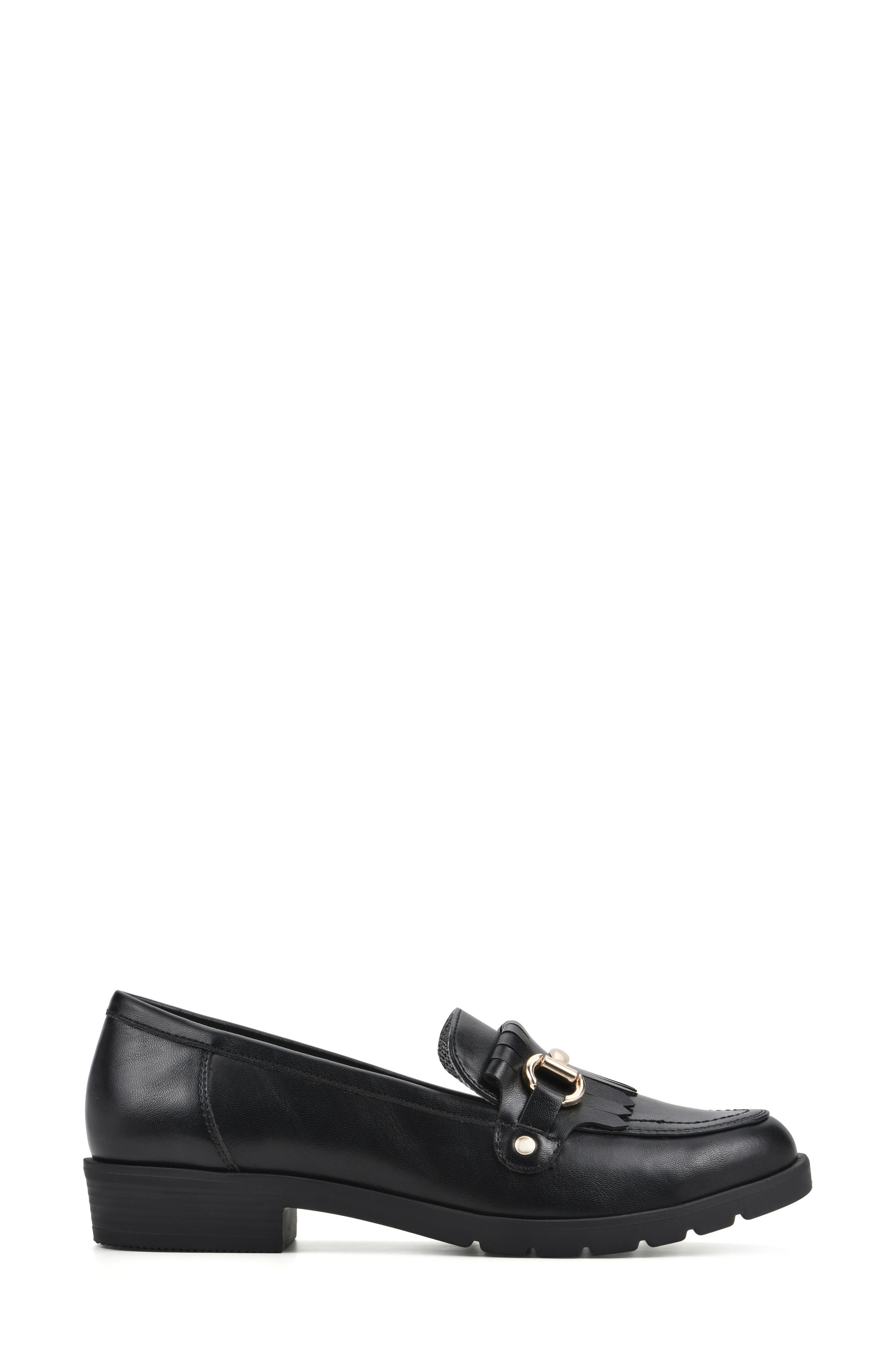 CLIFFS BY WHITE MOUNTAIN Galeena Buckle Kiltie Loafer, Alternate, color, Black/ Smooth