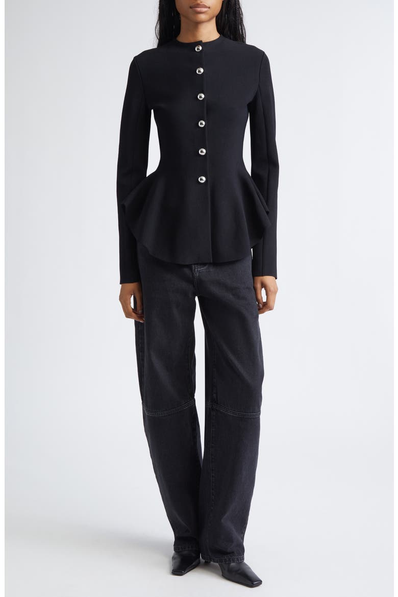 Dasha Compact Stitch Peplum Sweater Jacket, Alternate, color, BLACK