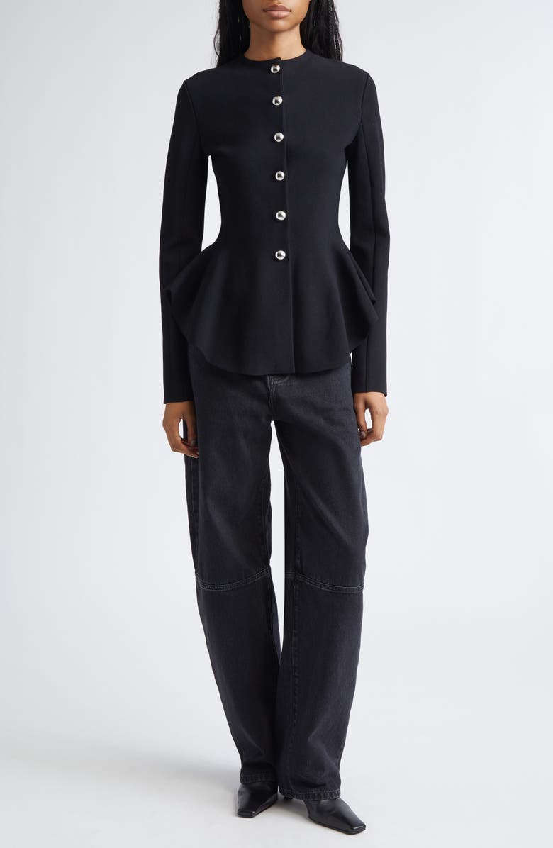 Proenza Schouler Dasha Compact Stitch Peplum Sweater Jacket, Alternate, color, Black