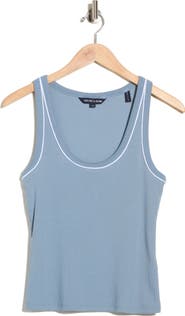 Veronica Beard Birke Contrast Detail Stretch Cotton Tank