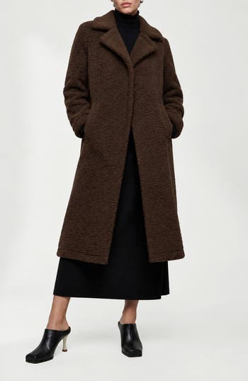 Noize Franny Faux Shearling Coat In Coffee