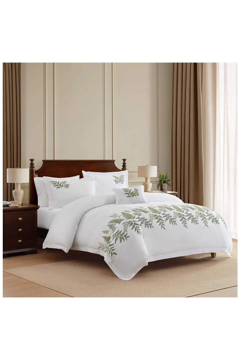 Fern Garden Cotton Percale Duvet Set, Alternate, color, SPARKLING WHITE/ GREEN