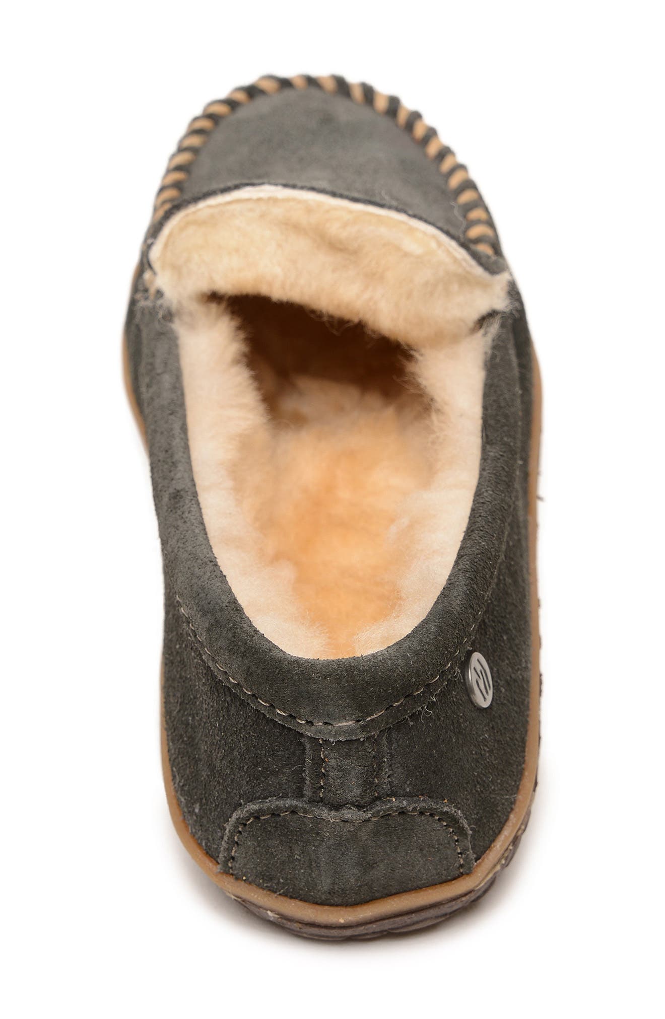 Minnetonka Terese Genuine Shearling Loafer, Alternate, color, Charcoal Black