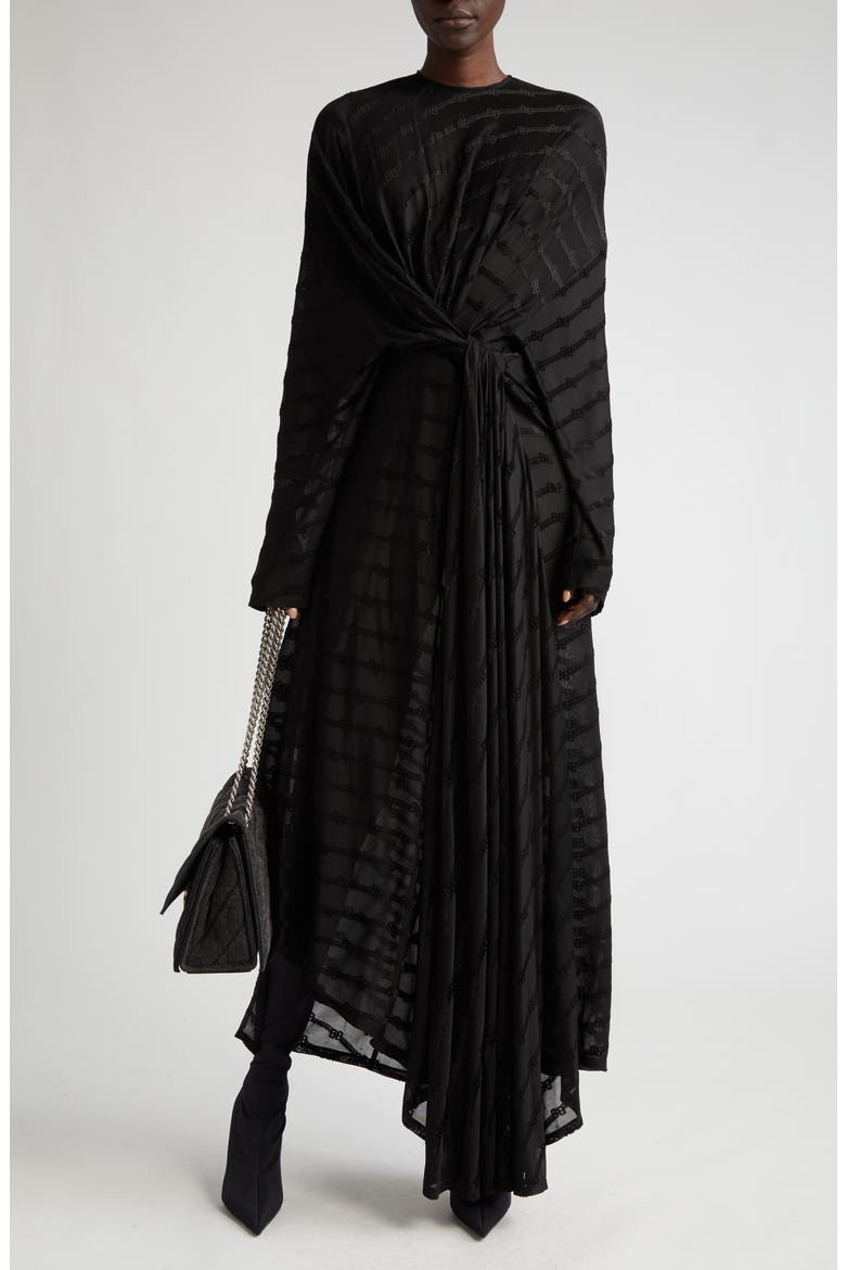 BB Tie Front Long Sleeve Dress, Main, color, BLACK