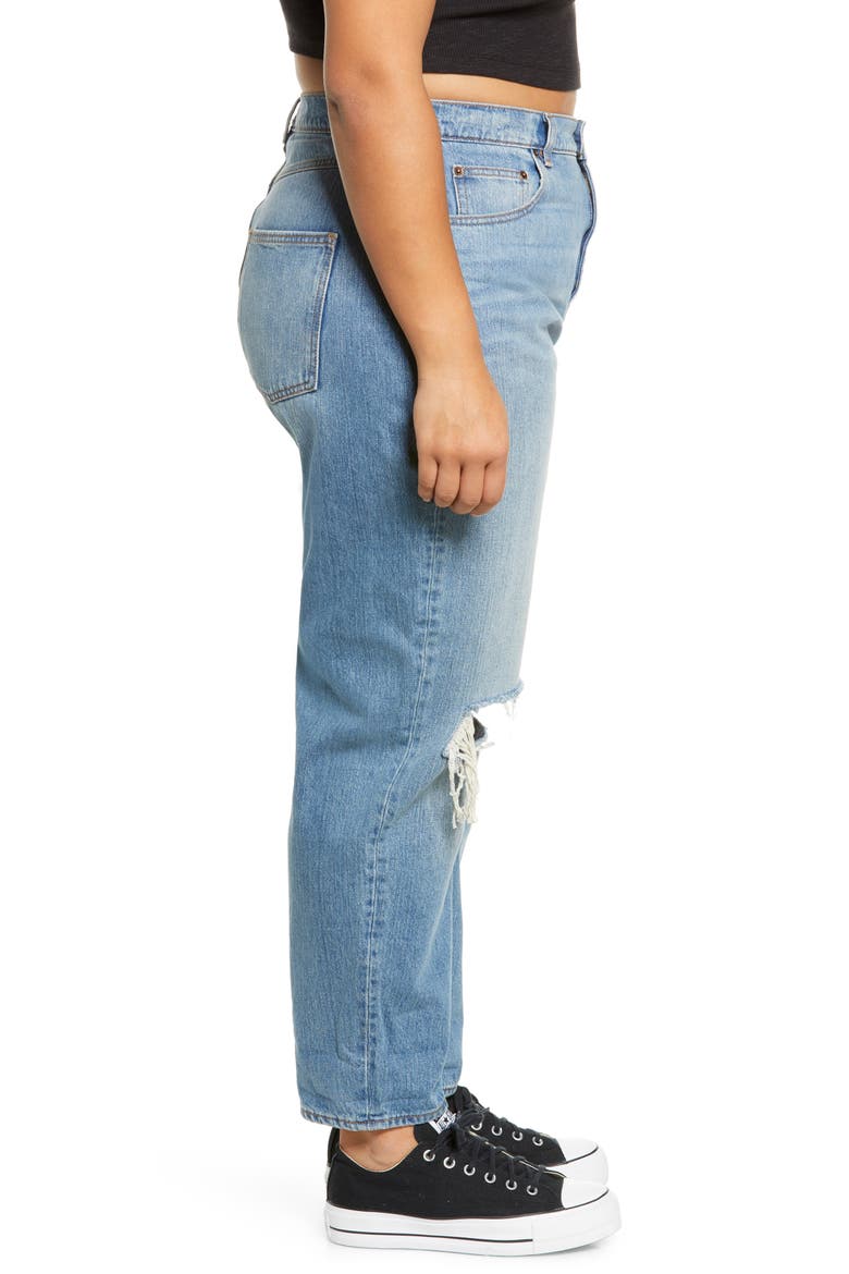 Curve Ripped High Waist Mom Jeans, Alternate, color, MEDIUM BLUE