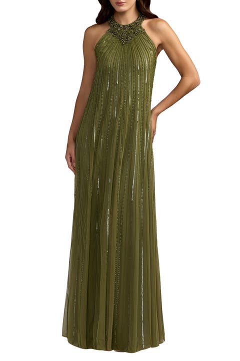 Embellished Cape Sleeve Mesh Maxi Gown