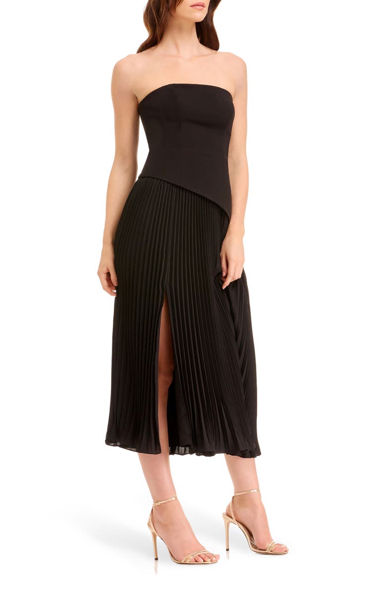 Dress the Population Kacey Strapless Midi Dress, Alternate, color, Black