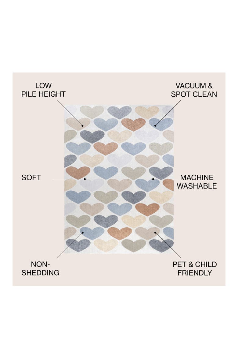 Dila Modern Hearts Geometric Machine-Washable Area Rug, Alternate, color, Ivory/Blue/Orange