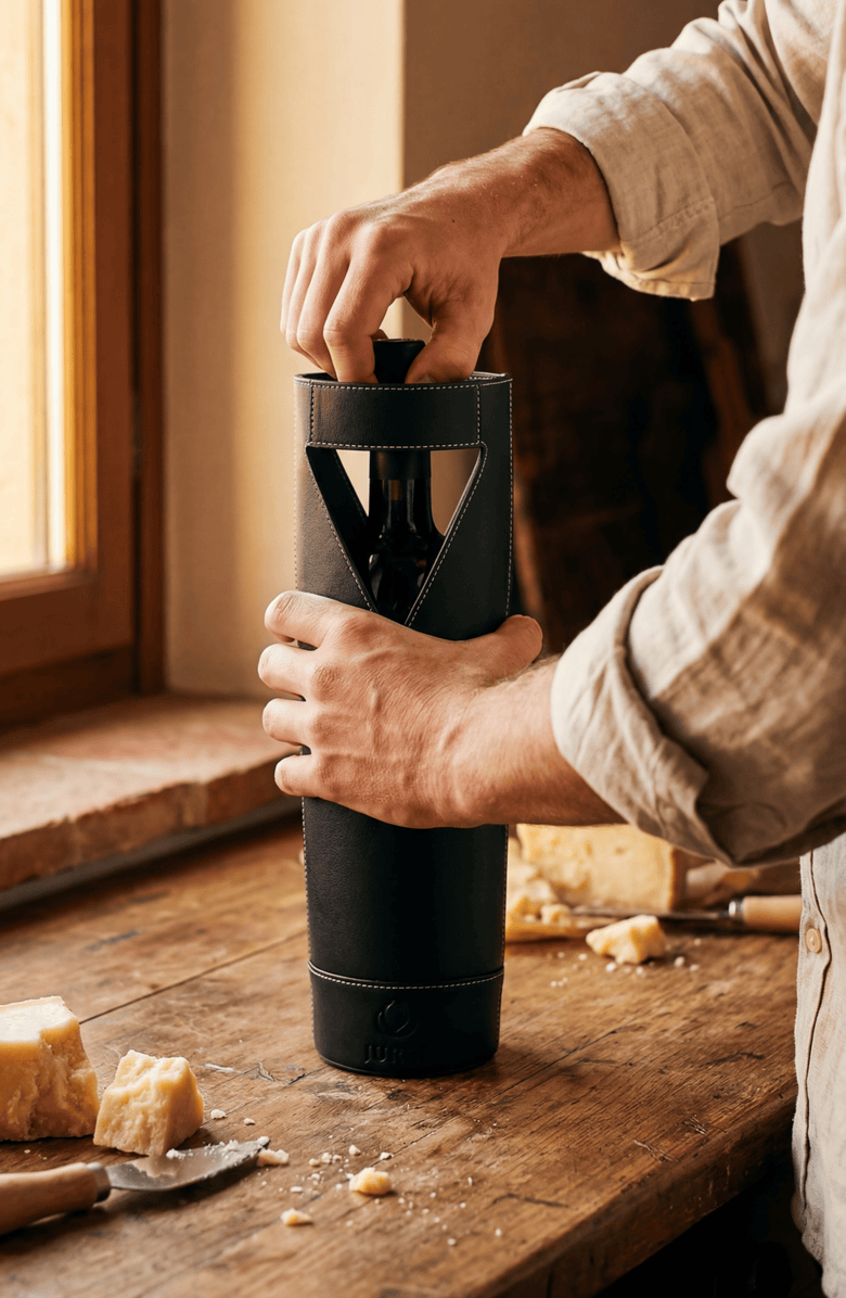 JURGI Wine and Champagne Carrier in Leather, Alternate, color, Black