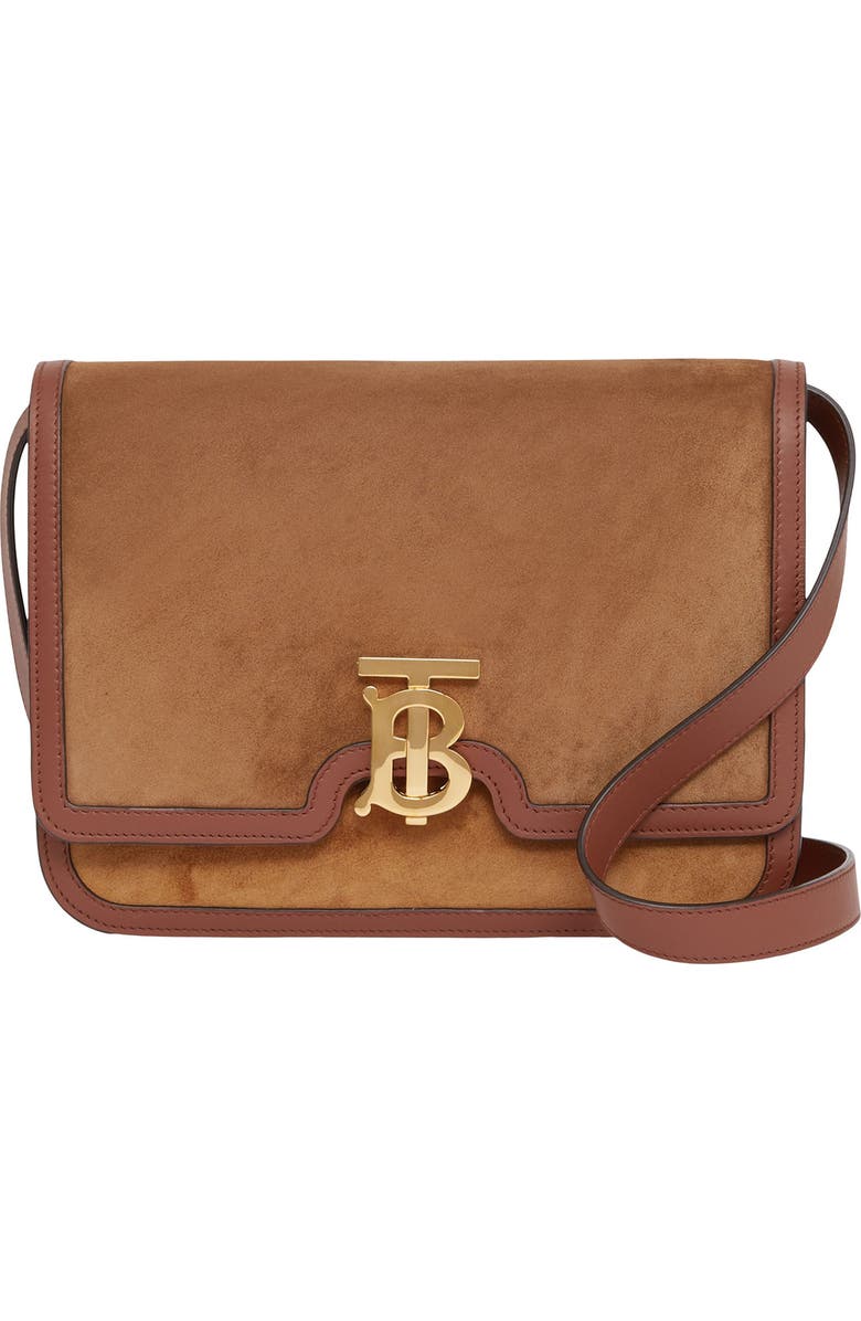 Burberry Medium TB Suede & Leather Shoulder Bag, Main, color,