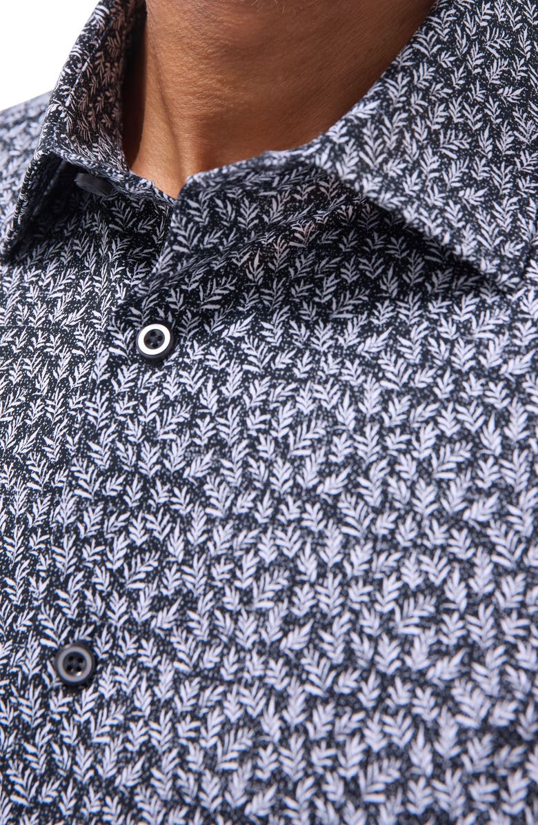 Bugatchi James OoohCotton<sup>®</sup> Leaf Print Button-Up Shirt, Alternate, color, Black