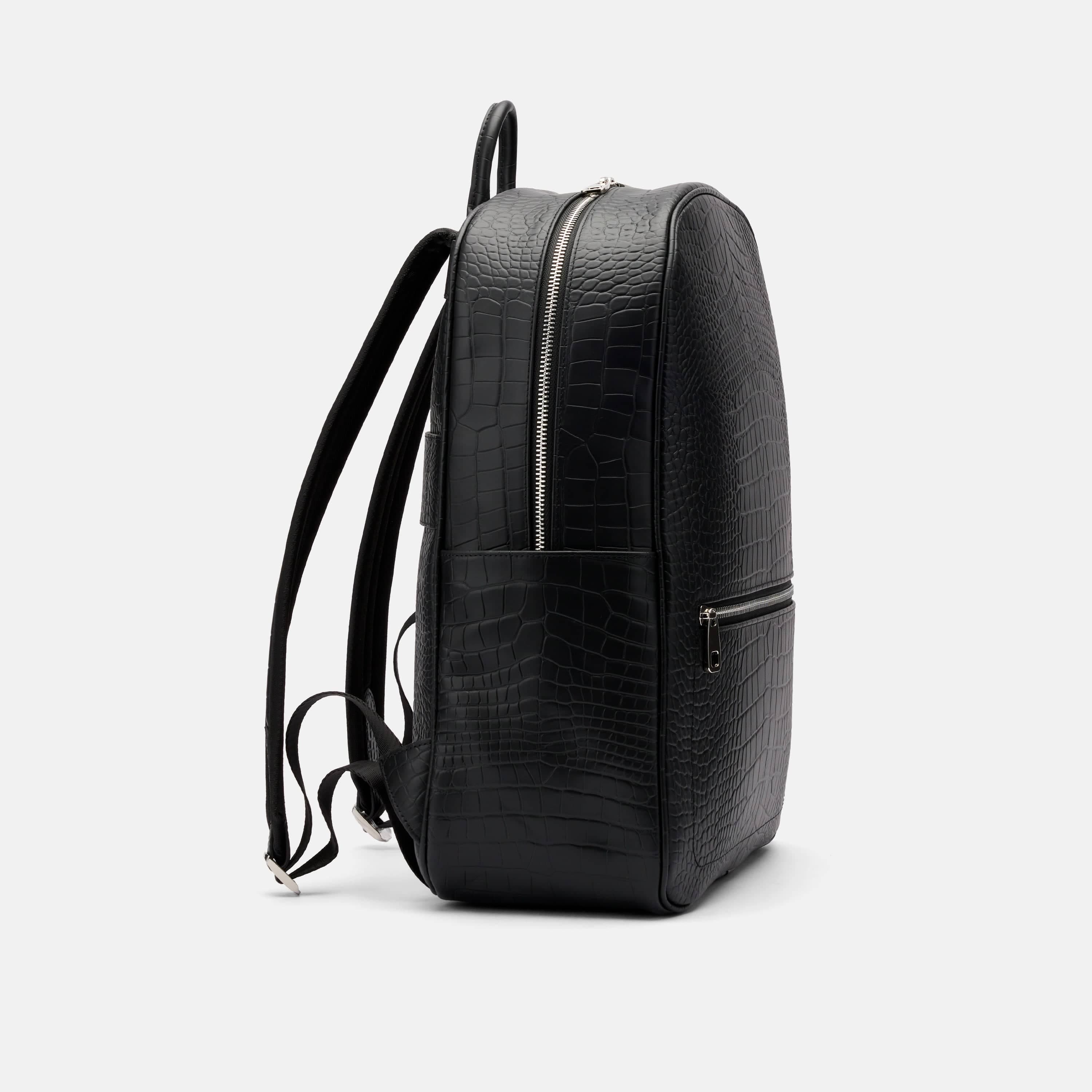 MARC NOLAN Fulton Croc-Embossed Calfskin Leather Backpack, Alternate, color, Black Crocskin
