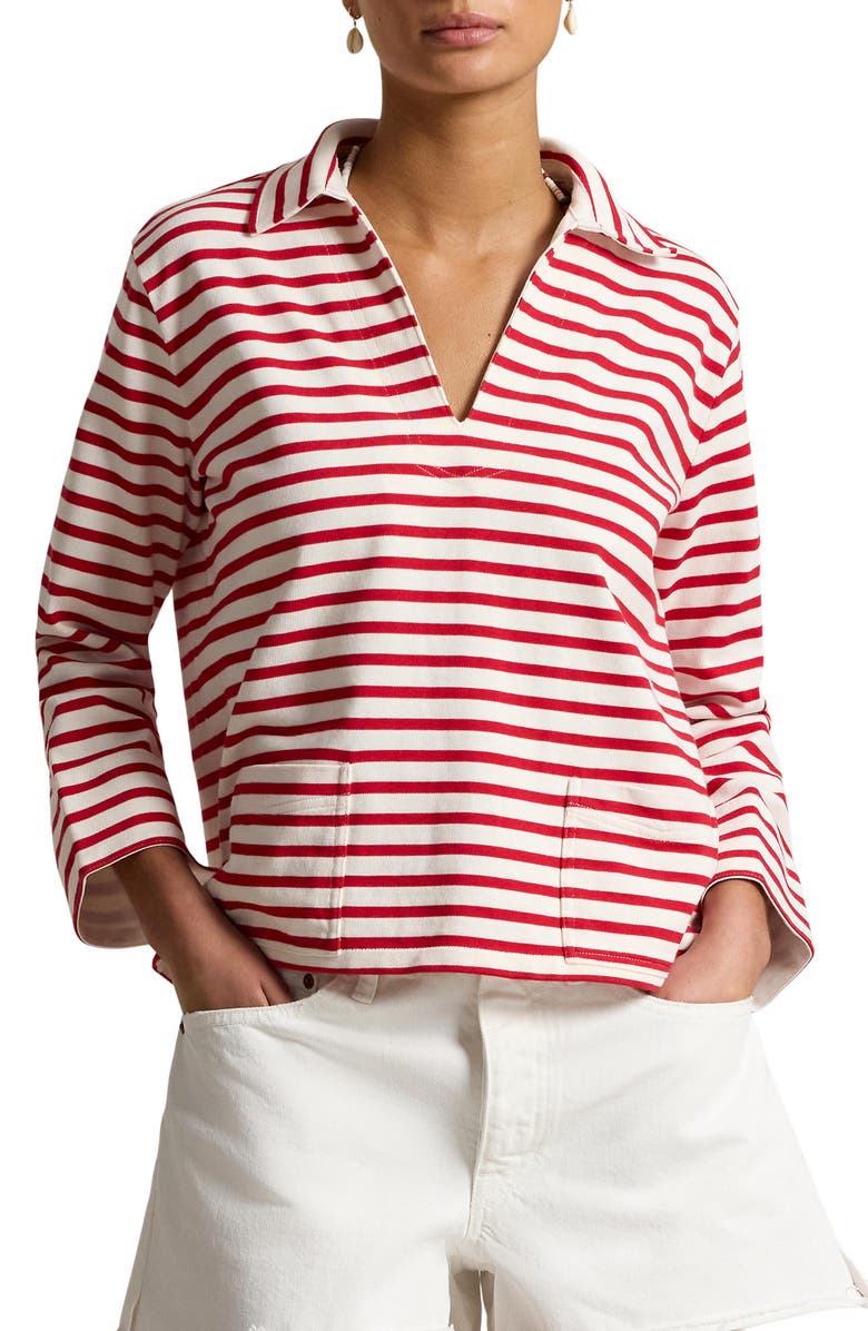 Polo Ralph Lauren Mariner Stripe Jersey Shirt, Main, color, Red/ Deckwash White