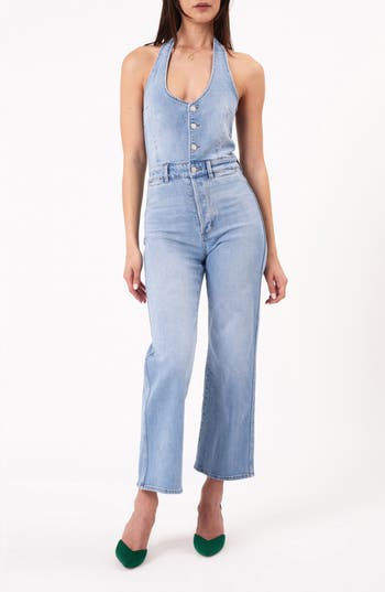 Rolla's Denim Halter Ankle Bootcut Jumpsuit In Ranch