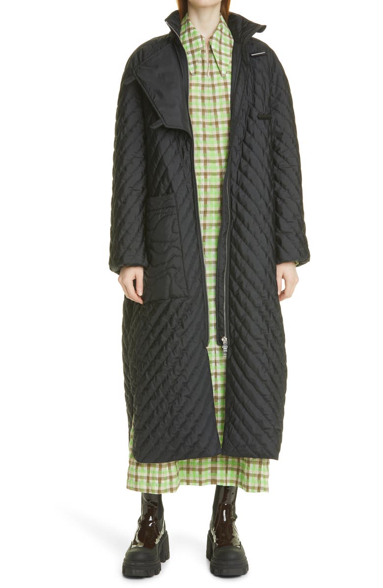 Ganni Quilted Coat, Main, color,
