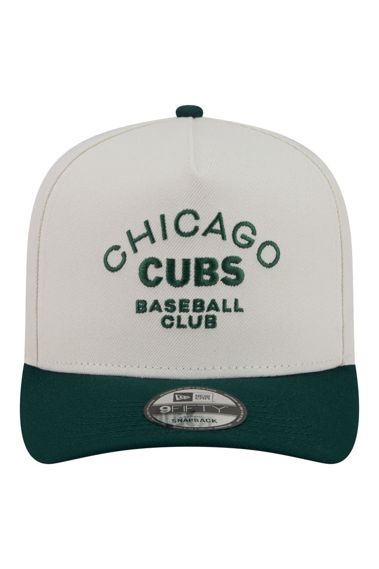 Men's New Era  Cream/Dark Green Chicago Cubs Chrome A-Frame 9FIFTY Snapback Hat, Alternate, color, Cream