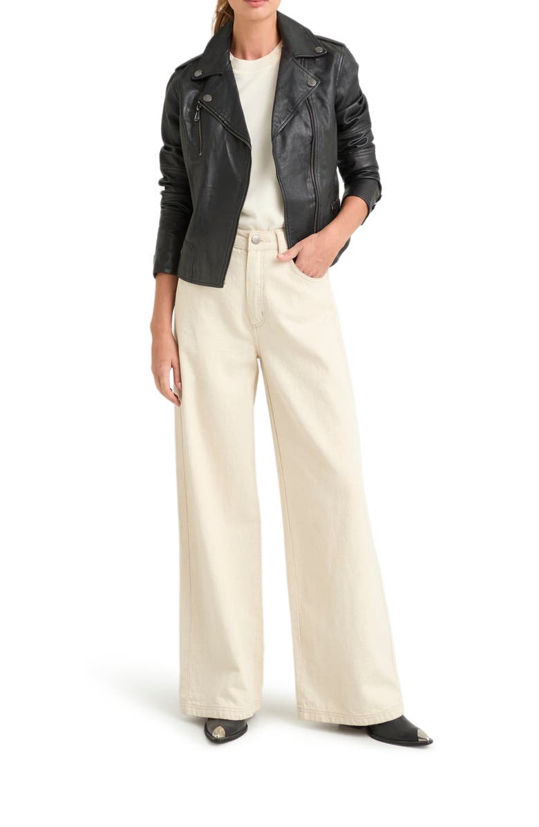 Velez Sheep Leather Biker Jacket With Epaulets, Alternate, color, Black