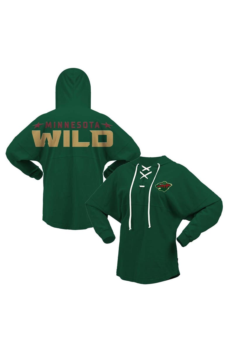 FANATICS Women's Fanatics Branded Green Minnesota Wild Jersey Lace-Up V-Neck Long Sleeve Hoodie T-Shirt, Main, color, Green