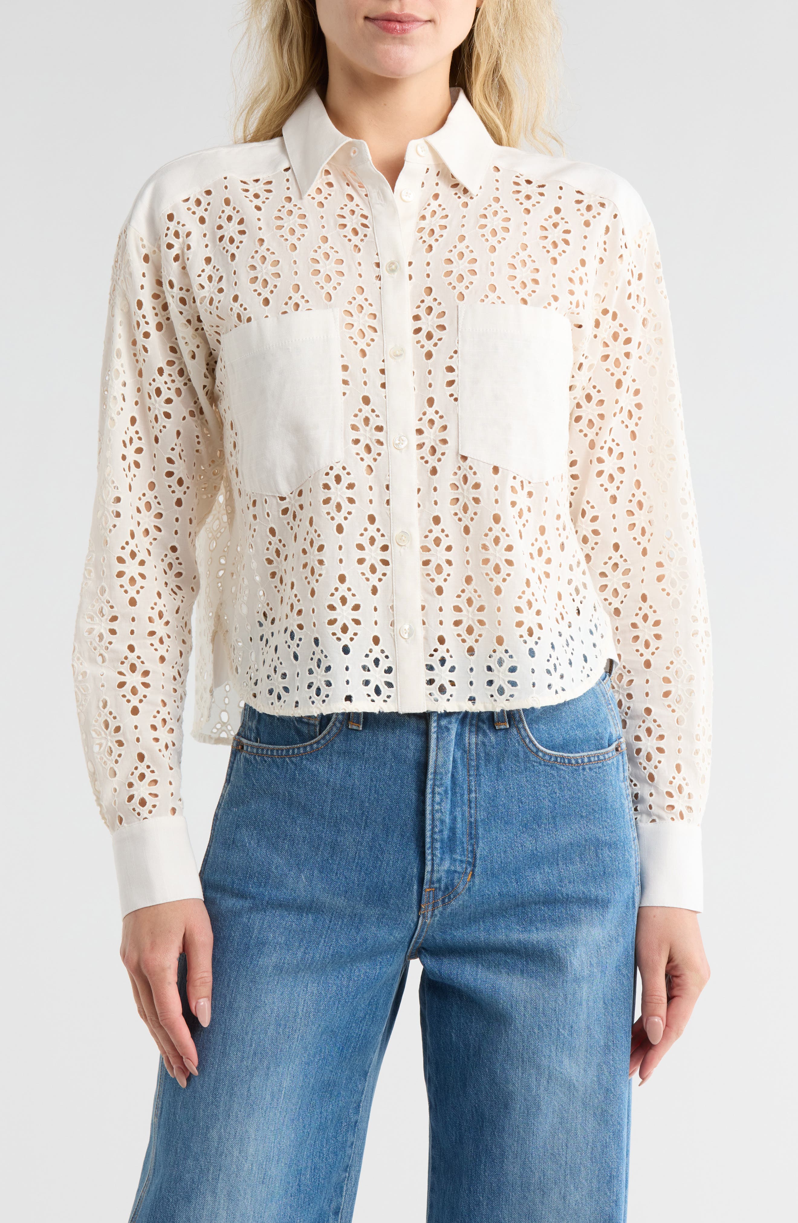 Veronica Beard Aderes Eyelet Embroidered Cotton Button-Up Shirt