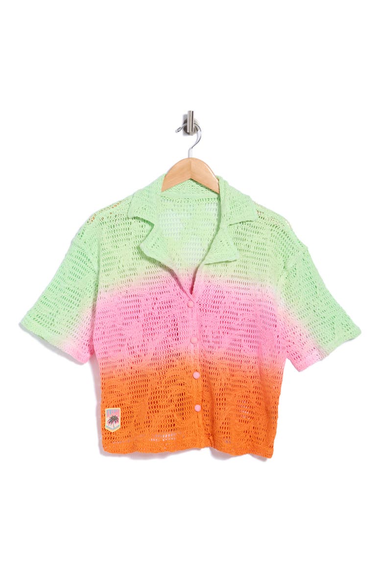 Kyrie Ombr Cotton Cover Up Camp Shirt, Alternate, color, OPEN PINK