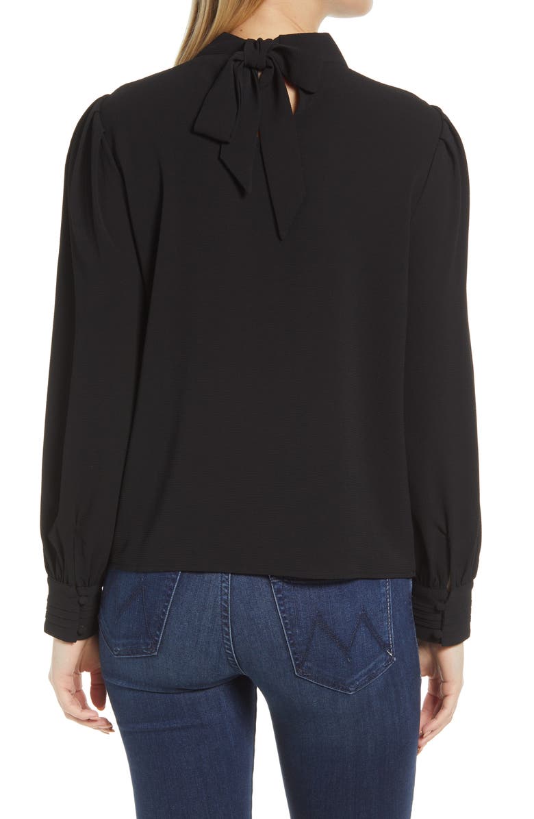 CeCe Band Collar Pleat Chiffon Blouse, Alternate, color, 