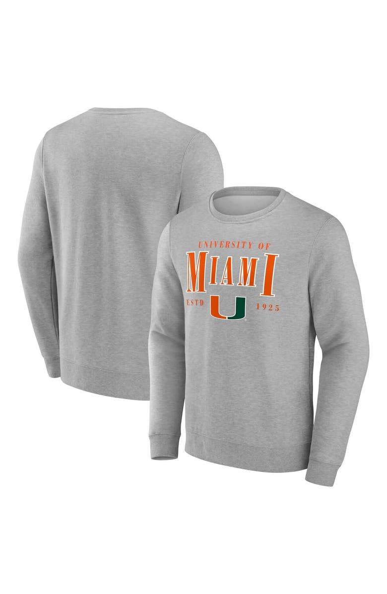 FANATICS Men's Fanatics Gray Miami Hurricanes True Classics Act Fast Fleece Pullover Sweatshirt, Alternate, color, Gray