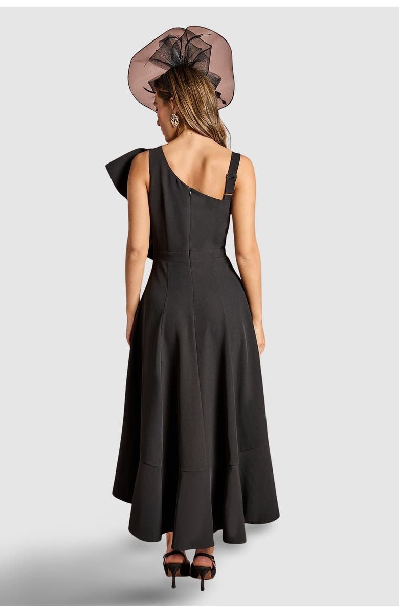 Coast One Shoulder Crepe Ruffle Midi Dress, Alternate, color, Black